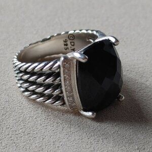 David Yurman "Wheaton" Ring Black Onyx & Diamond 925 Sterling Silver Size 9
